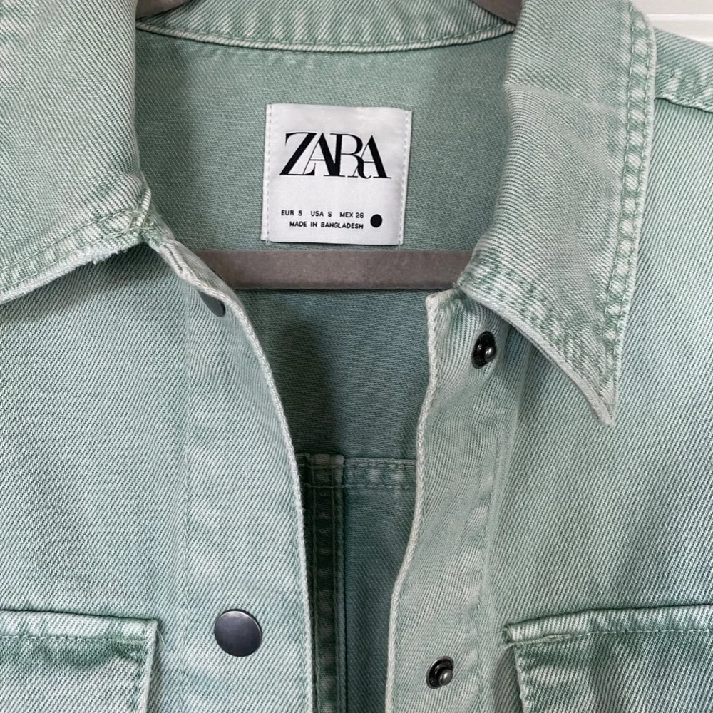 Zara Green Button-up Jean Jacket Womens Size S - Picture 3 of 5